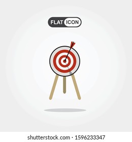 Target with arrow, standing on a tripod. Goal achieve concept. Vector illustration isolated on white background