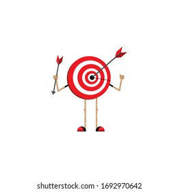 Target with arrow, standing on a tripod. Goal achieve concept. Vector illustration isolated on white background