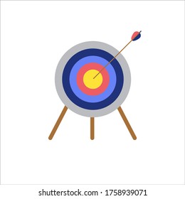 Target with arrow, standing on a tripod. Goal achieve concept. Vector illustration isolated on white background