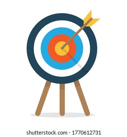 Target with arrow standing on a tripod. business complete mission. isolated on white background. vector illustration in flat style modern design.