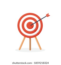 Target with arrow, standing on a tripod. Goal achieve concept. Vector illustration isolated on white background