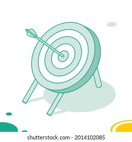 Objetivo con flecha de pie en trípode. Esquema de concepto isométrico. Ilustración vectorial. El objetivo del tiro con arco.