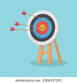 Target with arrow, standing on a tripod. Goal achieve concept vector illustration