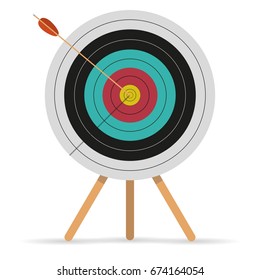 Target with arrow standing on a tripod icon. Competition winning, Achievement, Victor and Business concept. Vector illustration