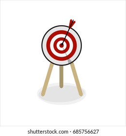 Target with arrow, standing on a tripod. Goal achieve concept. Vector illustration isolated on white background