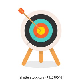 Target with arrow, standing on a tripod. Goal achieve concept. Vector illustration.