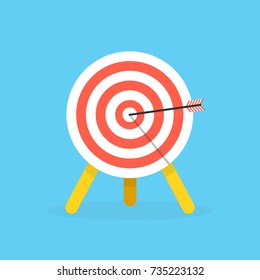 Target with arrow, standing on a tripod. Goal achieve concept. Vector illustration.