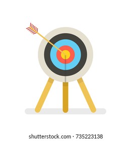 Target with arrow, standing on a tripod. Goal achieve concept. Vector illustration.