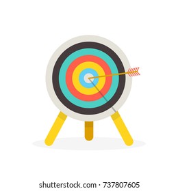 Target with arrow, standing on a tripod. Goal achieve concept. Vector illustration.