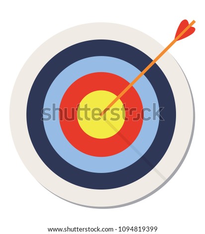 Target with arrow, standing on a tripod. Vector image of the arrow is exactly on the target - stock vector.