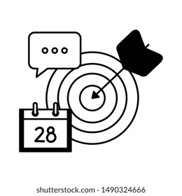 target arrow success with calendar and speech bubble