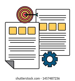 target arrow success with gears and documents vector illustration design