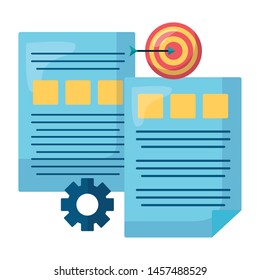target arrow success with gears and documents vector illustration design