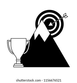 target arrow success with mountain and trophy cup