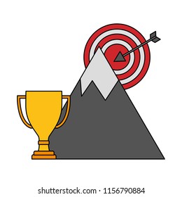 target arrow success with mountain and trophy cup