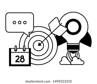 target arrow success with rocket bulb and icons