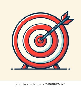 Target arrow that is centered, indicating perfect achievement or success. Background of the image is a light beige color, providing a good contrast to the bright colors of the target and arrow