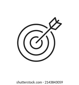 Target and arrow thin line icon. Linear symbol. Vector illustration.