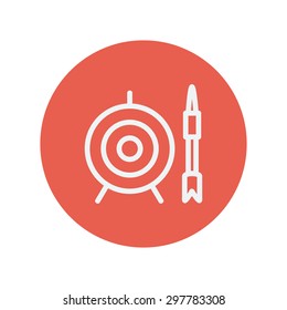 Target and arrow thin line icon for web and mobile minimalistic flat design. Vector white icon inside the red circle