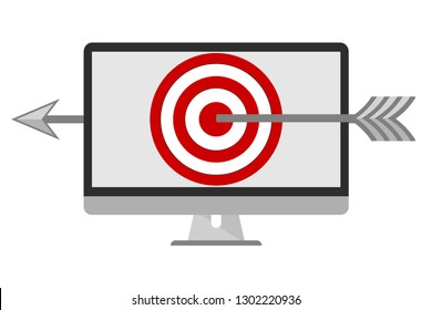 Target arrow through mornitor isolated vector icon.