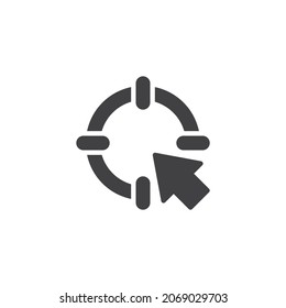 Icono vectorial de destino y flecha. signo plano relleno para concepto móvil y diseño web. Icono de glifo de destino. Símbolo, ilustración del logotipo. Gráficos vectoriales
