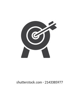 Target with arrow vector icon. filled flat sign for mobile concept and web design. Archery target glyph icon. Symbol, logo illustration. Vector graphics