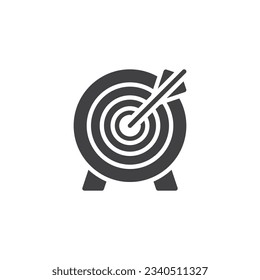 Destino con icono de vector de flecha. signo plano relleno para concepto móvil y diseño web. Icono de glifo de destino. Objetivo, símbolo de logro, ilustración de logotipo. Gráficos vectoriales