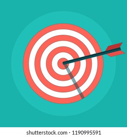 Target with an arrow vector icon in a flat style. Concept target market, audience, group, consumer. Bullseye or goal Isolated sign. Stock flat vector illustration.