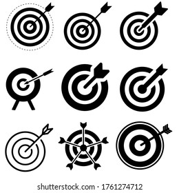 Target with arrow vector icon set. bullseye illustration sign collection. archery symbol.