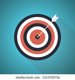 Target and arrow vector icon in trendy flat style. Business concept illustration. Blue Theme Concept.