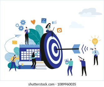 Target with arrow vector illustration banner.
goal achievement.
business teamwork marketing concept.
flat cartoon character design for web mobile