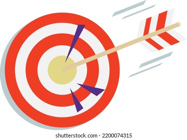 Target with arrow, vector illustration in flat style. Isolated on white background.