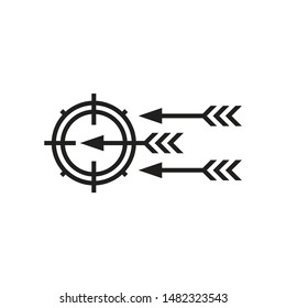 Target with arrows - black icon onwhite background vector illustration. Business strategy concept sign. Graphic design element. 