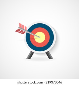 Target with arrows in the bullseye. Vintage style vector illustration. Idea - Competition winning, Achievement, Victory and Business Success. 