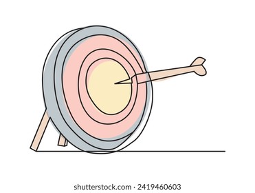 Target with arrows in Continuous line drawing. shot bullseye. Business strategy concept. Arrow in target pad. Vector illustration
