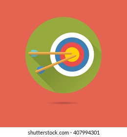 target with arrows flat design long shadow vector icon