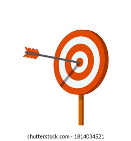 Target for arrows. Hit on target. Red and white aim. Business concept several attempts. Competition and victory. Shooting and championship. Cartoon flat illustration