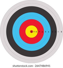 Target with arrows hitting bullseye on white background design, archery target board with points, printable vector illustration

