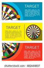  Target with arrows horizontal banners set with copy space, vector illustration. Can be used for marketing, ad, promotion