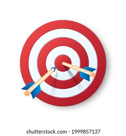 Target with arrows isolated on white background. Web vector illustration in 3D style
