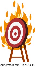 Target for arrows. Red and white fire aim. Business concept several attempts. Competition and victory. Shooting and championship. Cartoon flat illustration. burning object