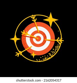 Target with arrows and stars on a dark background