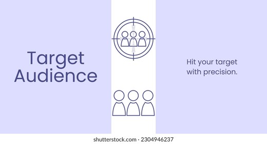 Target Audience Banner on White and Purple Background. Stylish Banner with Purple Text and Icons for Business and Marketing