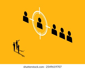 Target Audience Concept, Attracting Customer Campaign. Businessman Standing Analyzing Target. vector