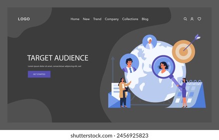 Target Audience concept. A strategic focus on customer demographics, with detailed segmentation and precise market targeting strategies. Engaging global audience insights. Flat vector illustration