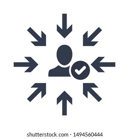 Target audience. Customer, client targeting. Consumer centricity. Focus human icon with check sign, approved, confirm, done, tick, completed symbol