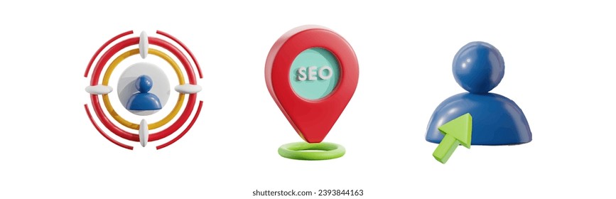 Target audience customers. human resources employer hiring. Local Location SEO. Choose candidate for job position. Select talent with pointer cursor arrow click 3D Icon illustration set vector concept