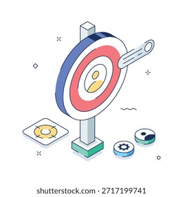 Ilustração isométrica do foco do público-alvo, mostrando estratégias de marketing eficazes