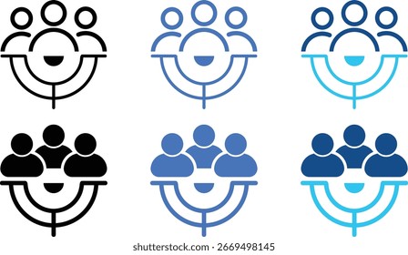 ícone do grupo de público-alvo. estratégia do grupo-alvo e marketing do público-alvo. pesquisa de usuário e análise de mercado direcionando equipe
