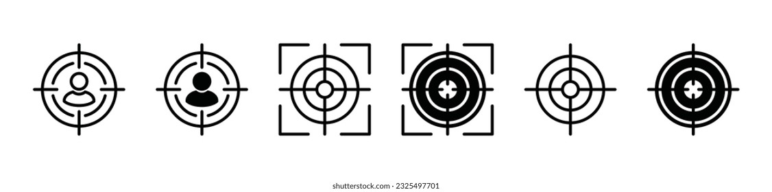 Target audience icon. Target, aim, focus, shoot of people icon symbol in line and flat style on white background with editable stroke for apps and websites. Vector illustration EPS 10